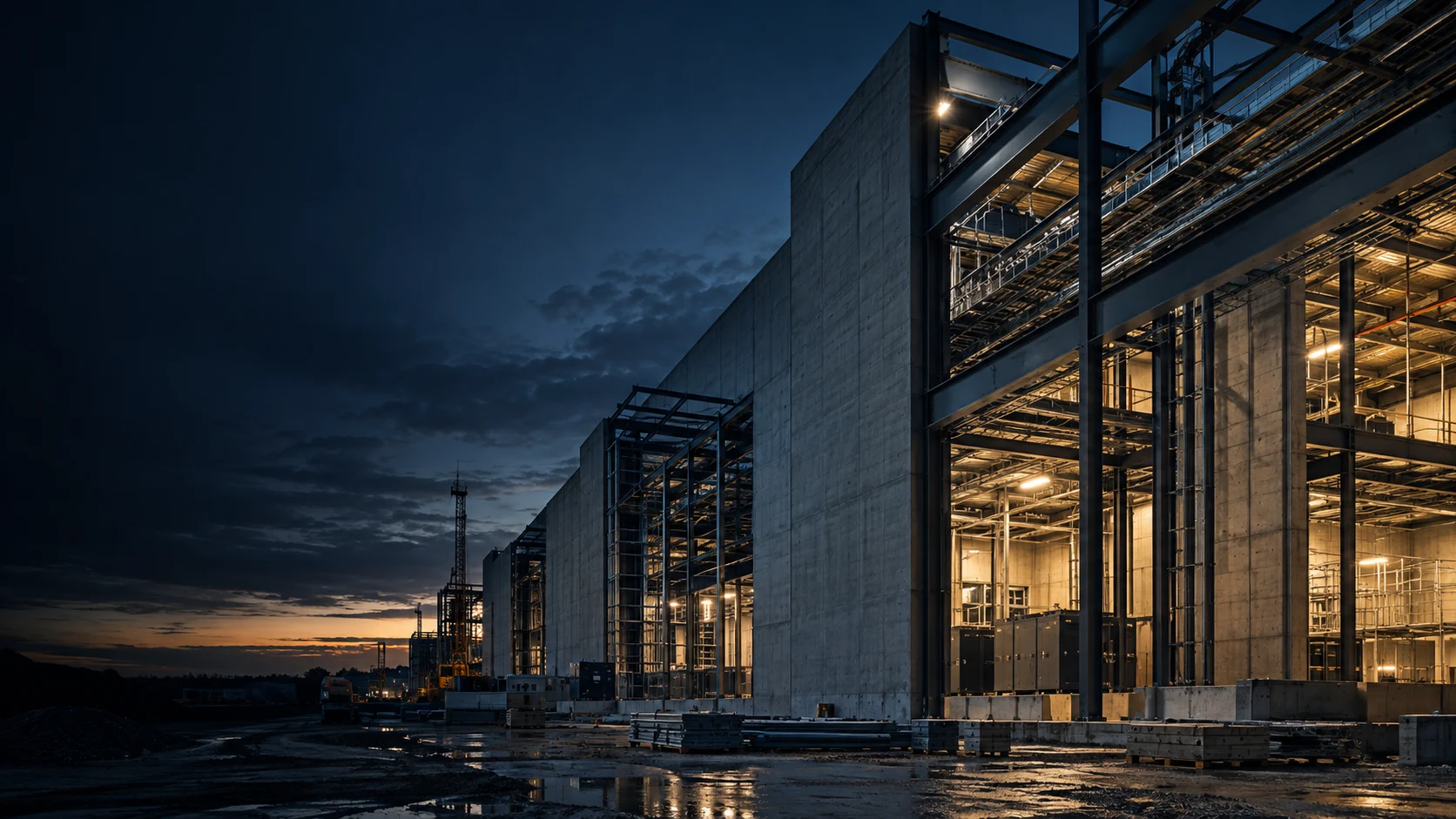 Conceptual visualization of a steel and concrete structure under construction